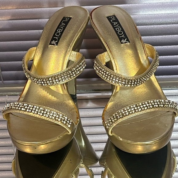 PLAYBOY Shoes - PLAYBOY Gold Rhinestone stiletto high heel sandal shoes vintage sparkly platform
